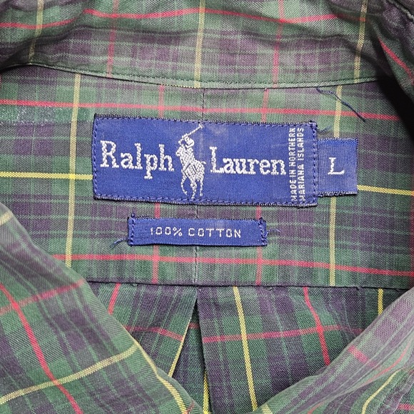 Ralph Lauren Men's Green Plaid Button Down Shirt Long Sleeve Cotton Size L - Picture 3 of 8